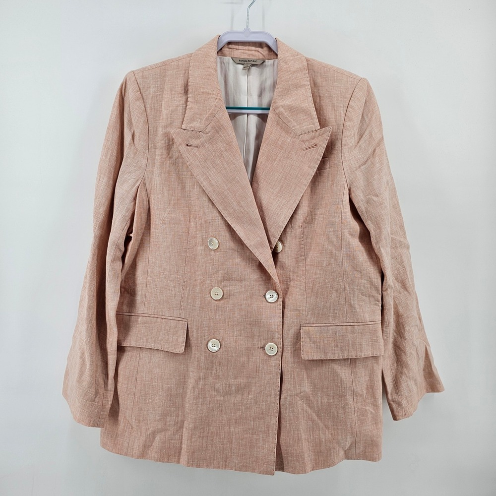 Banana Republic Blazer Womens 14 Peach 100% Linen Double Breasted Peak Lapel